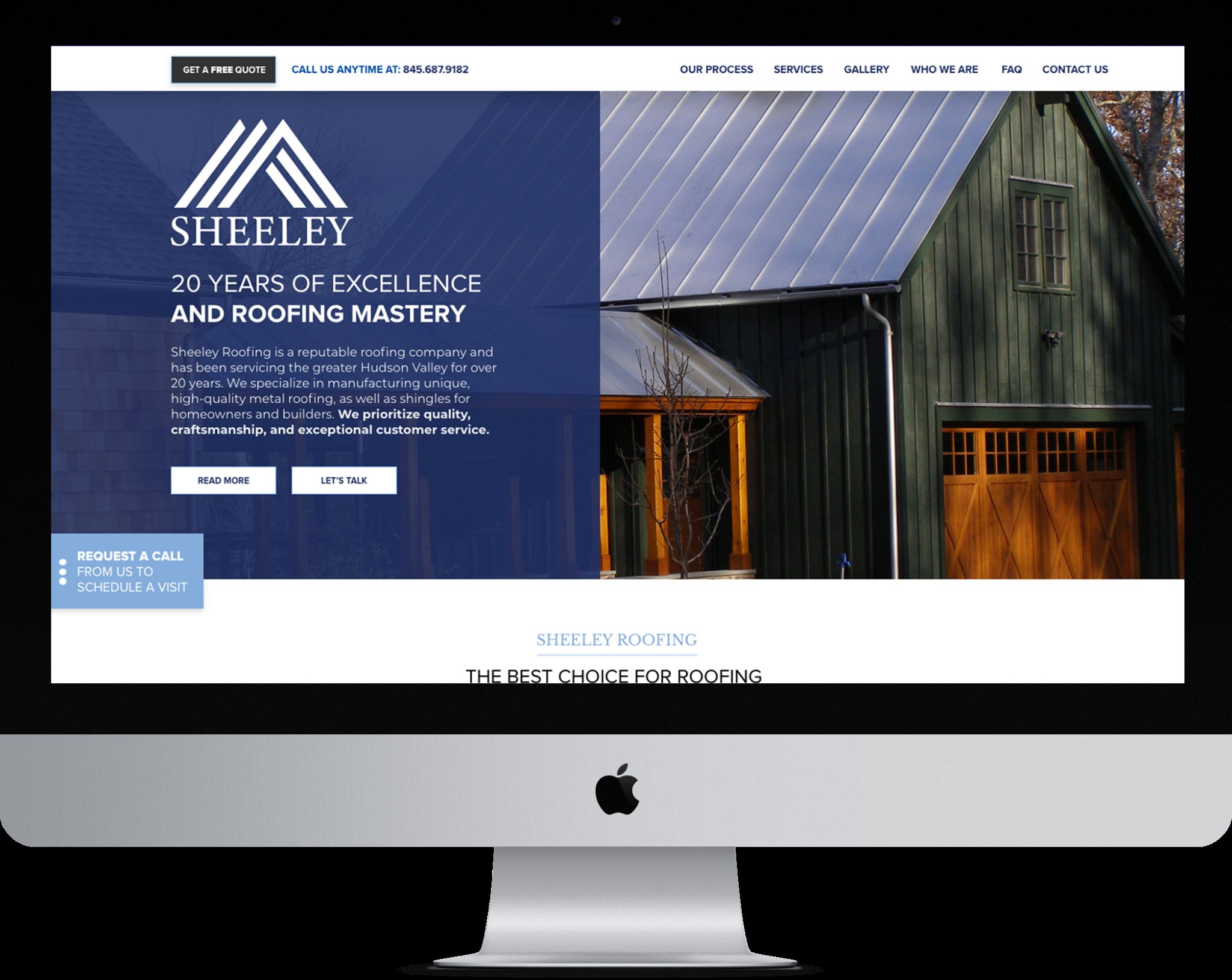 Sheeley Roofing website on desktop mockups
